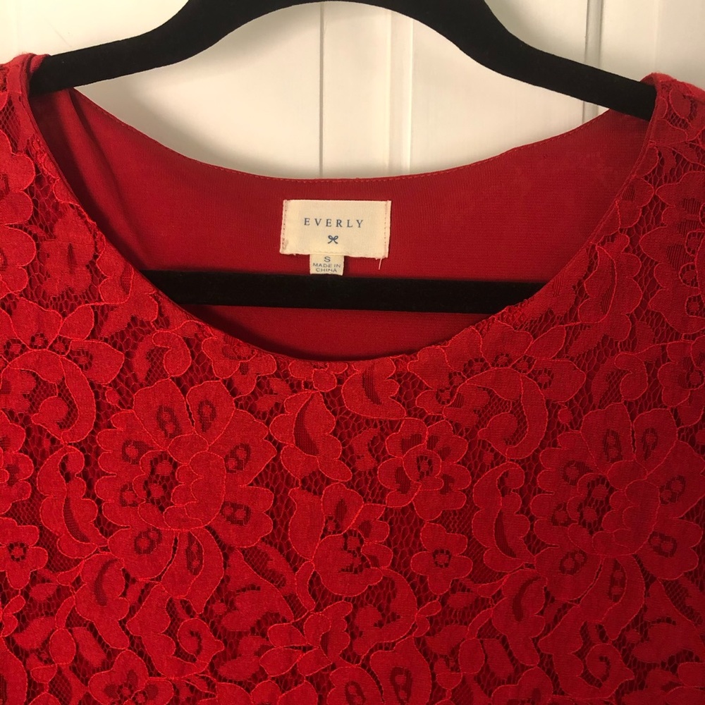 EVERLY Red Lacy Long Sleeve Dress